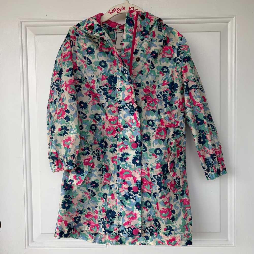•Joules• Girls Colorful Floral Hooded Raincoat - Size 3 Years